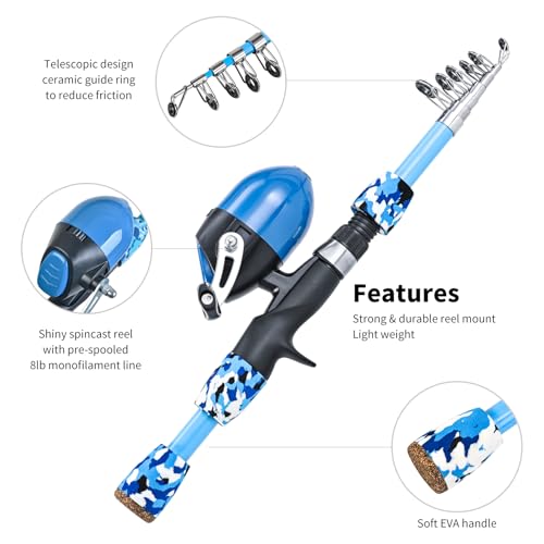 LEOFISHING 2 Set Kids Fishing Pole Set with Full Starter Kits Portable Telescopic Fishing Rod and Reel Cambos with All The Necessary Fishing Kits for Boys Girls and Youth 2set Blue Orange - Image 3
