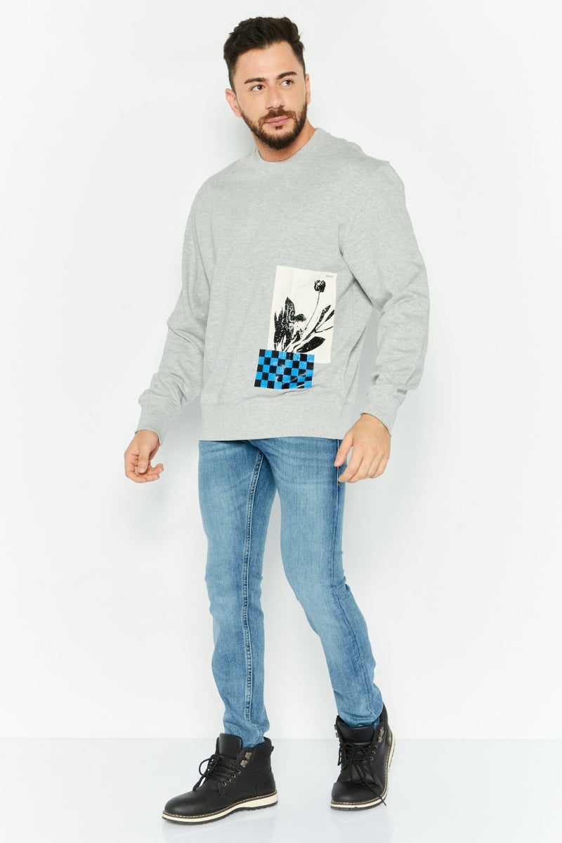 ESPRIT Men Crew Neck Long Sleeve Graphic Print Sweatshirts, Heather Grey - Image 2