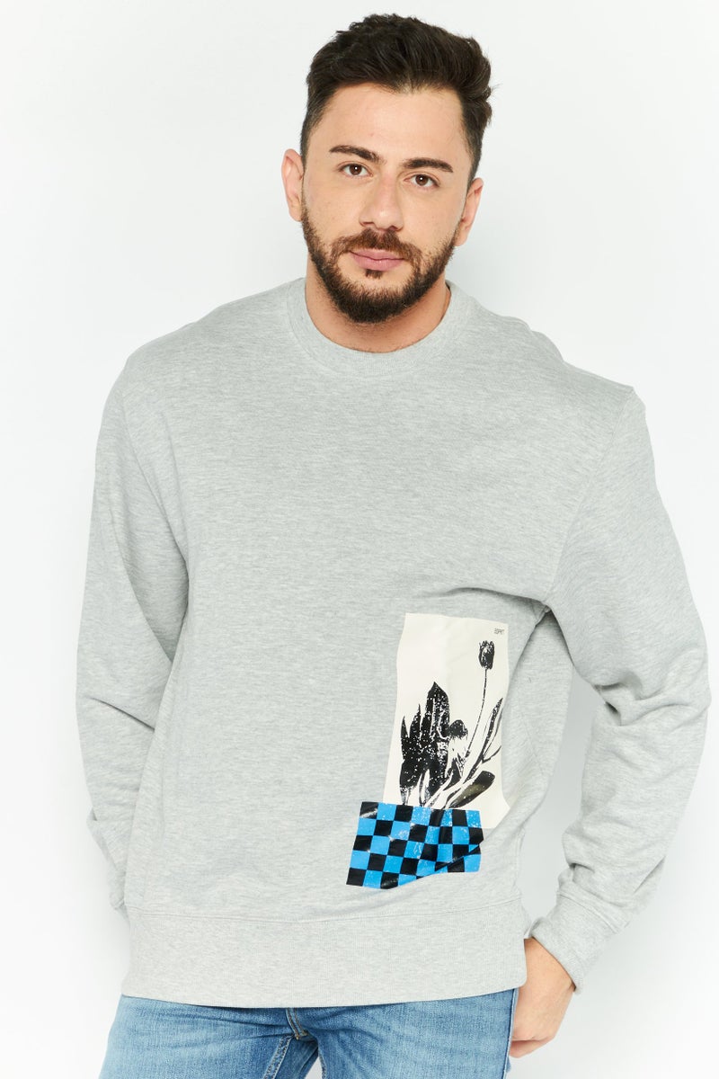 ESPRIT Men Crew Neck Long Sleeve Graphic Print Sweatshirts, Heather Grey - Image 1