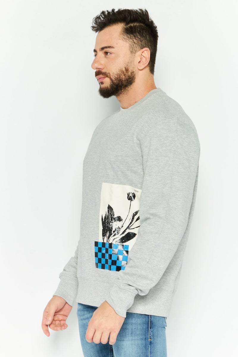 ESPRIT Men Crew Neck Long Sleeve Graphic Print Sweatshirts, Heather Grey - Image 3