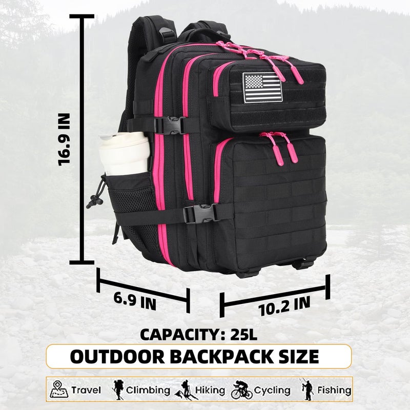 Lovelinks21 25L Tactical Military Backpack Small Travel Backpack for Men and Women Assault Pack Bug Out Bag Molle Daypack Gym Backpack with Bottle Holder (Black Neon Pink) - Image 2