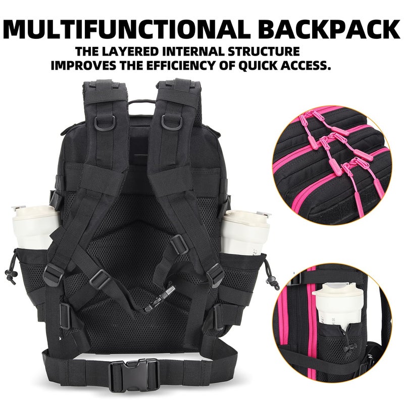 Lovelinks21 25L Tactical Military Backpack Small Travel Backpack for Men and Women Assault Pack Bug Out Bag Molle Daypack Gym Backpack with Bottle Holder (Black Neon Pink) - Image 5