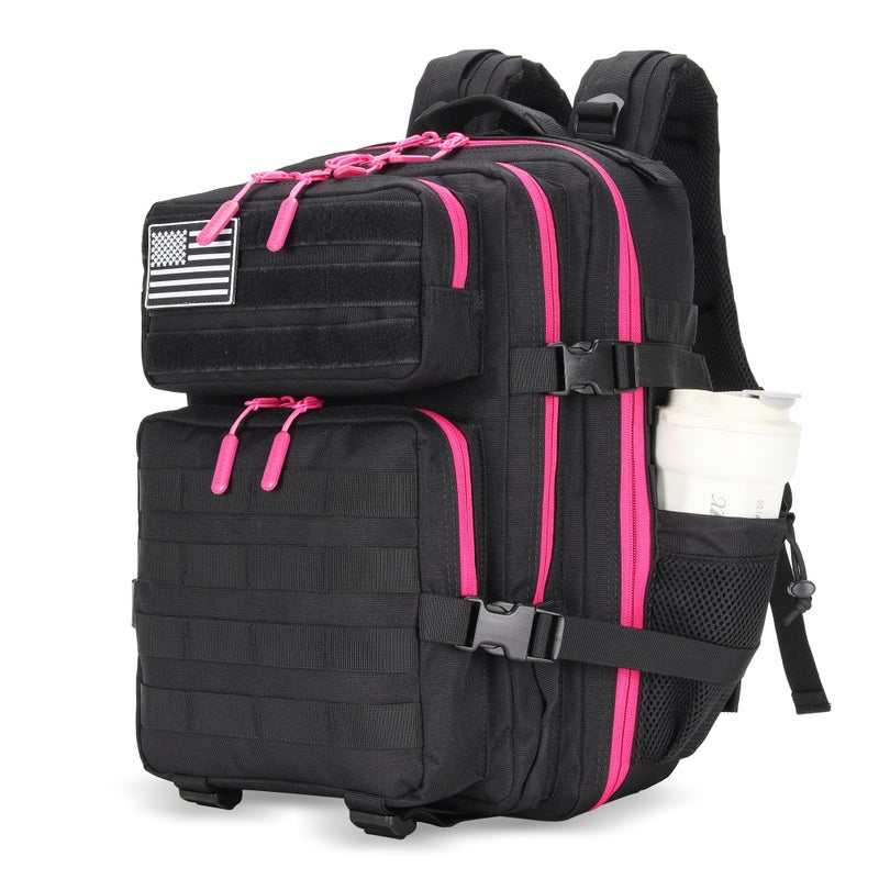 Lovelinks21 25L Tactical Military Backpack Small Travel Backpack for Men and Women Assault Pack Bug Out Bag Molle Daypack Gym Backpack with Bottle Holder (Black Neon Pink) - Image 1