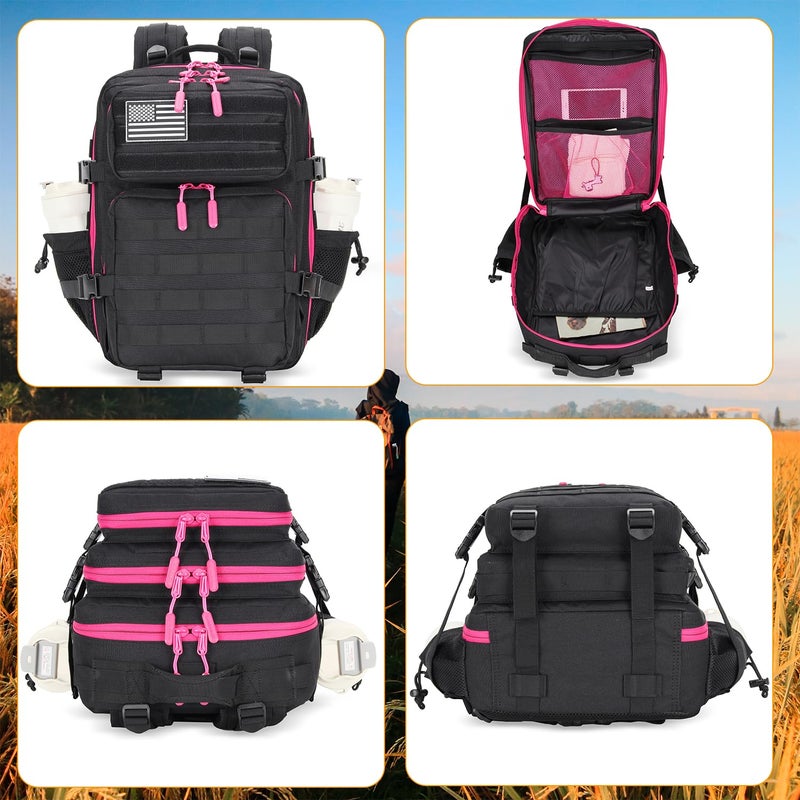 Lovelinks21 25L Tactical Military Backpack Small Travel Backpack for Men and Women Assault Pack Bug Out Bag Molle Daypack Gym Backpack with Bottle Holder (Black Neon Pink) - Image 4