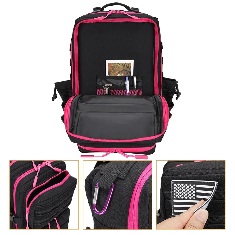 Lovelinks21 25L Tactical Military Backpack Small Travel Backpack for Men and Women Assault Pack Bug Out Bag Molle Daypack Gym Backpack with Bottle Holder (Black Neon Pink) - Image 3