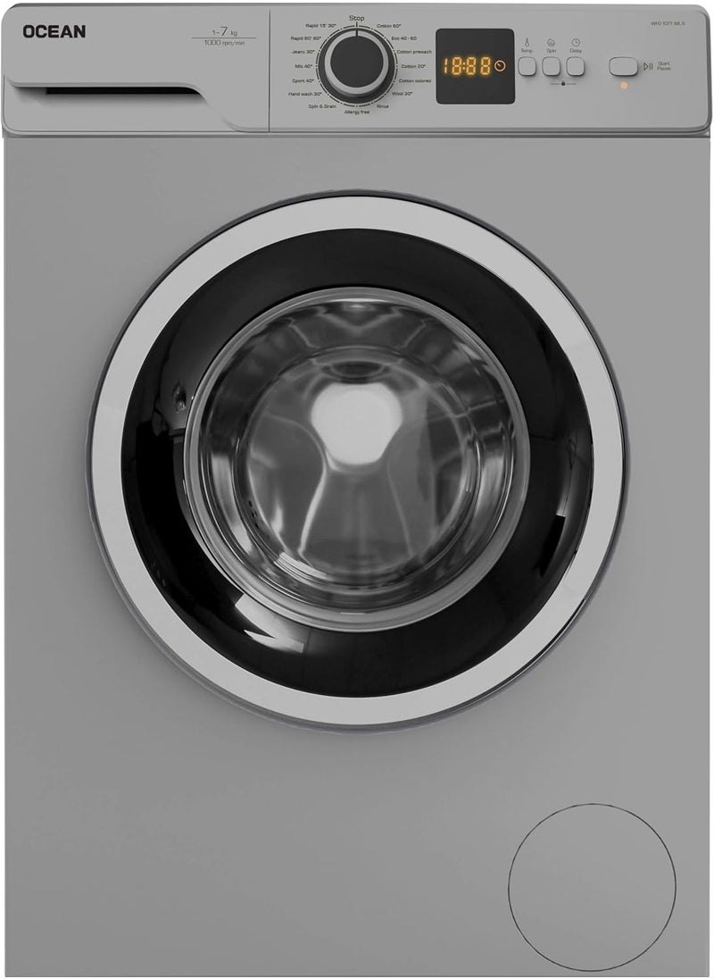 Ocean Ocean Front Load Washing Machine, 7 kg, 1000 RPM, 15 Programs, Country of Origin Turkey, Silver WFO1071WLS  - Image 1