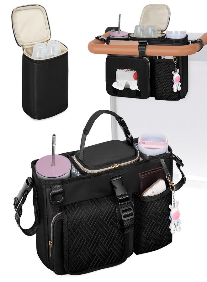 Prokva Parent Console Stroller Organizer Compatible with WONDERFOLD W2&W4&X, Wagon Stroller Caddy with 2 Insulated Cup Holders, A Removable Cooler Bag, Black (Empty Bag) - Image 1
