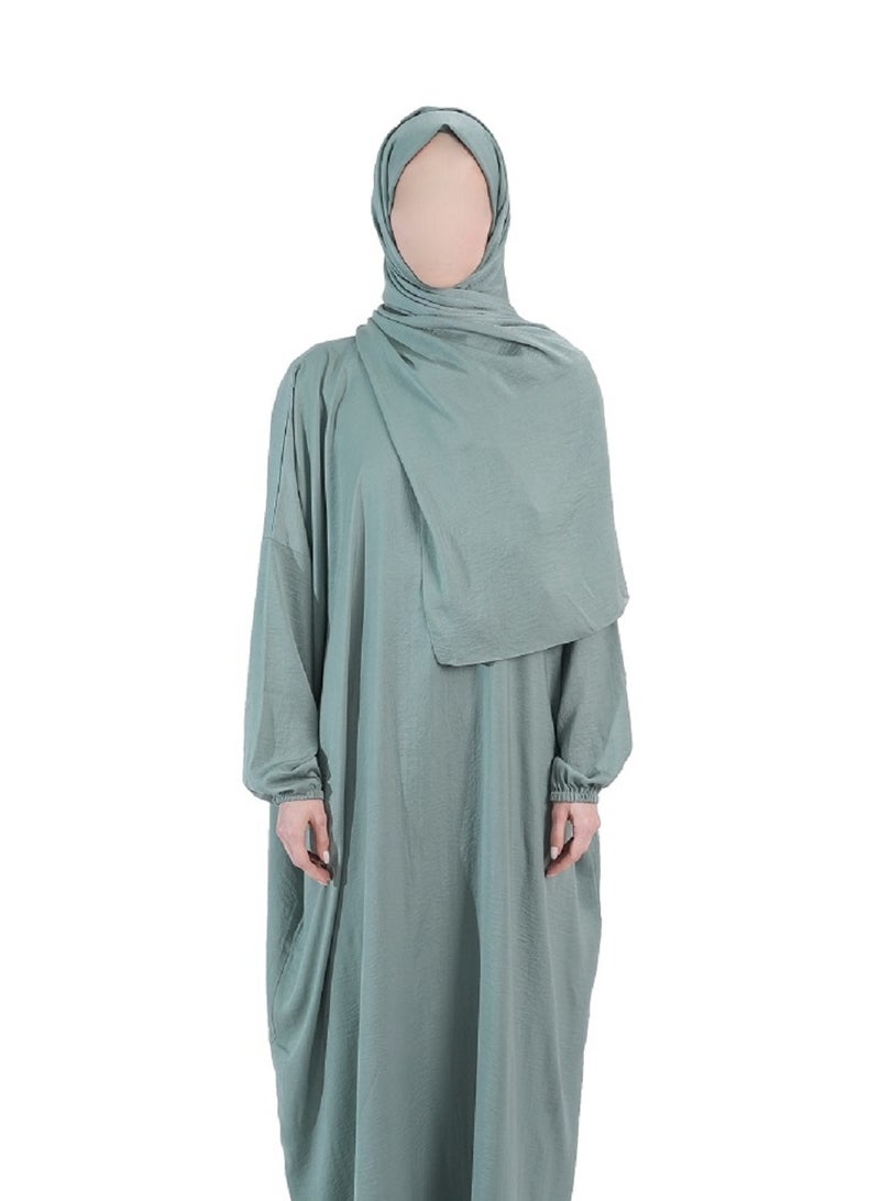 حجاب وعباءة صلاة خضراء نعناعية خفيفة الوزن من ناشوة بوتيك - Image 1