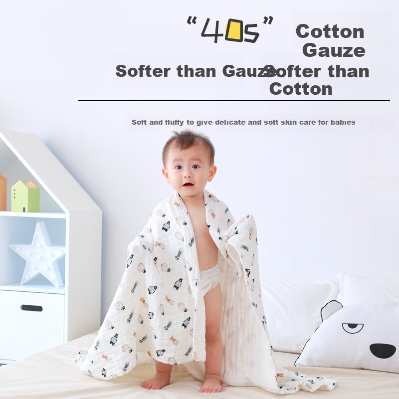 JD Jing Zao Tongyan Baby Pure Cotton Gauze Bath Towel, 6-Layer Class A Antibacterial Cotton Gauze, Children's Absorbent Quick-Drying Bath Towel - Image 2