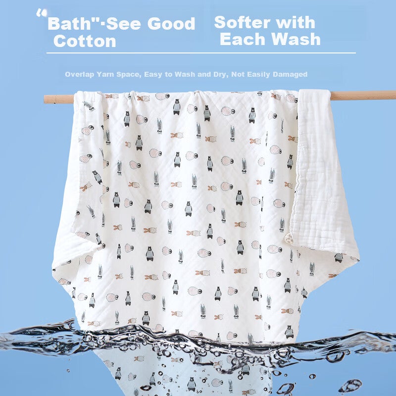 JD Jing Zao Tongyan Baby Pure Cotton Gauze Bath Towel, 6-Layer Class A Antibacterial Cotton Gauze, Children's Absorbent Quick-Drying Bath Towel - Image 1