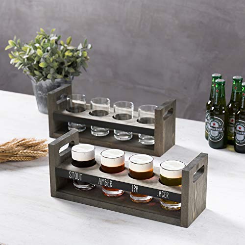 MyGift Vintage Gray Wood Beer Flight Sampler Serving Tray Caddies with Chalkboard Panels & 4 Tasting Glasses, Set of 2 - Image 4