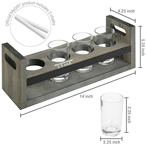 MyGift Vintage Gray Wood Beer Flight Sampler Serving Tray Caddies with Chalkboard Panels & 4 Tasting Glasses, Set of 2 - Image 5