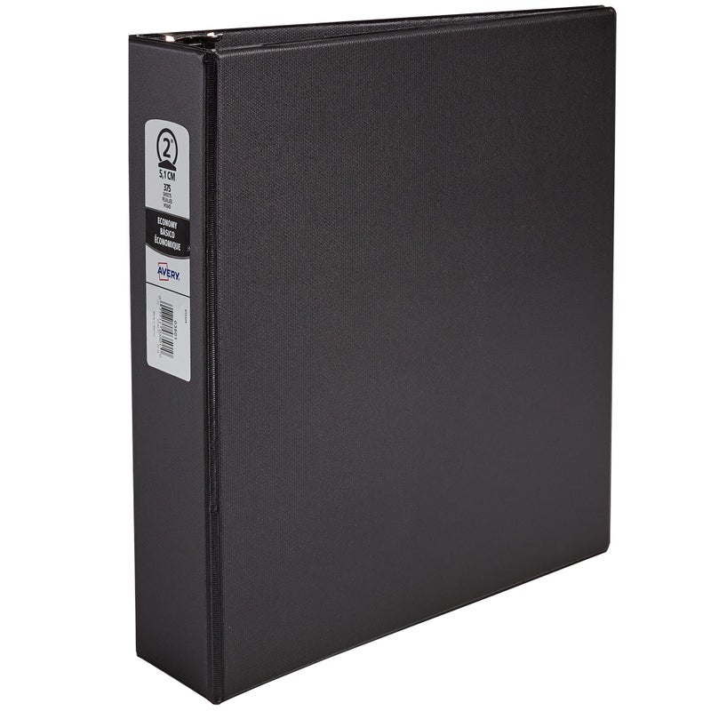 Avery Economy 3 Ring Binder, 2" Round Rings, 1 Black Binder (03501) - Image 1