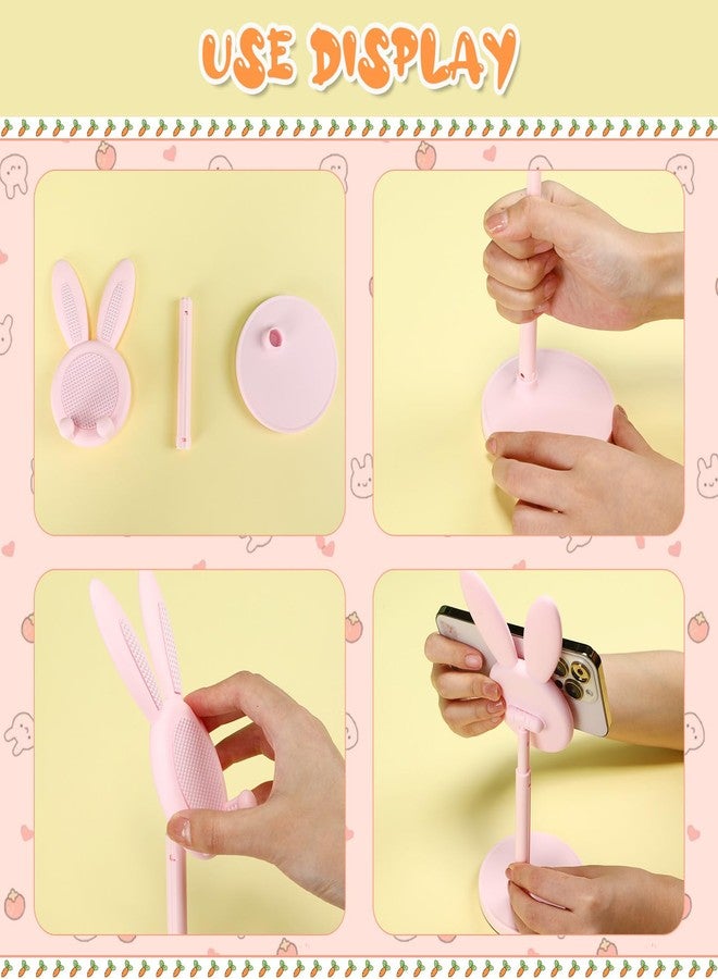 Kathfly 2 Pack Cute Bunny Phone Stand, Angle Height Adjustable Phone Stand for Desk, Kawaii Phone Holder Desk Accessories, Easter Bunny Gifts Favor for Girl Women (Pink and White) - Image 4
