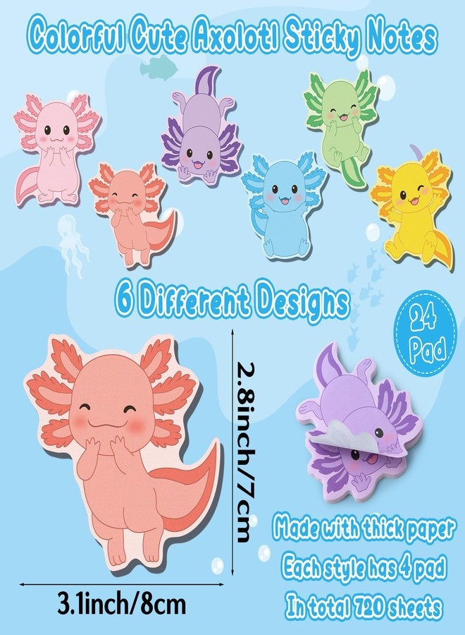 BkeeCten 72pcs Cute Axolotl Sticky Notes & Pens & Ribbons Set, Colorful Axolotl Theme Pastel Notepad, Self-Stick Memo Pad for Teacher Birthday Gift Office Classroom Back to School Party Favor Supplies - Image 2