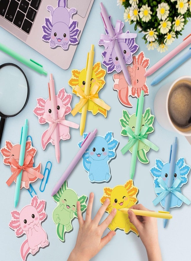 BkeeCten 72pcs Cute Axolotl Sticky Notes & Pens & Ribbons Set, Colorful Axolotl Theme Pastel Notepad, Self-Stick Memo Pad for Teacher Birthday Gift Office Classroom Back to School Party Favor Supplies - Image 4