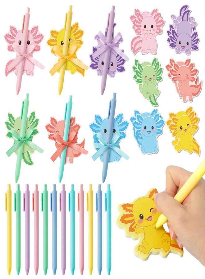 BkeeCten 72pcs Cute Axolotl Sticky Notes & Pens & Ribbons Set, Colorful Axolotl Theme Pastel Notepad, Self-Stick Memo Pad for Teacher Birthday Gift Office Classroom Back to School Party Favor Supplies - Image 1