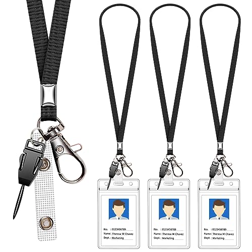 UpUGo 3 Pack Neck Lanyard with ID Badge Holder, Office Strap Lanyards, Stainless Metal Swivel Hook for Name Tag, Badge Holders, Keychains, Card, Black - Image 1