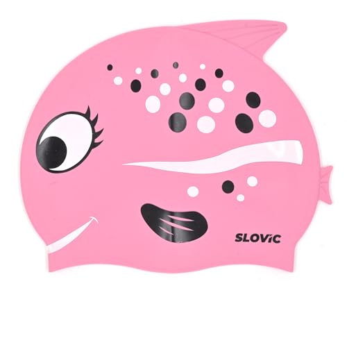 SLOVIC Swimming Cap for Kids [Red Rose] | Swimming Cap for Girls & Boys | Swimming Pool Caps for Kids | No Hair Pulling & Chlorine Resistant | Free Size Swimming Caps for Kids - Image 1