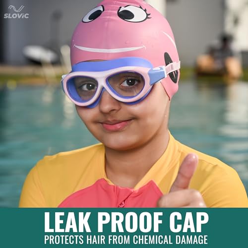 SLOVIC Swimming Cap for Kids [Red Rose] | Swimming Cap for Girls & Boys | Swimming Pool Caps for Kids | No Hair Pulling & Chlorine Resistant | Free Size Swimming Caps for Kids - Image 2