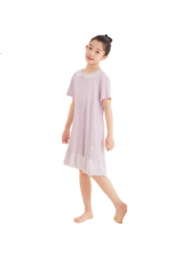 Red Bean Hongdou Children'S Pajamas, Girls' Nightgown, Short-Sleeve Loungewear, Spring And Summer Thin Silk Princess Dress, Q3016, Purple, Size 165 - Image 2