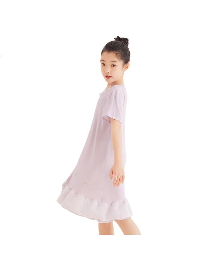 Red Bean Hongdou Children'S Pajamas, Girls' Nightgown, Short-Sleeve Loungewear, Spring And Summer Thin Silk Princess Dress, Q3016, Purple, Size 165 - Image 3