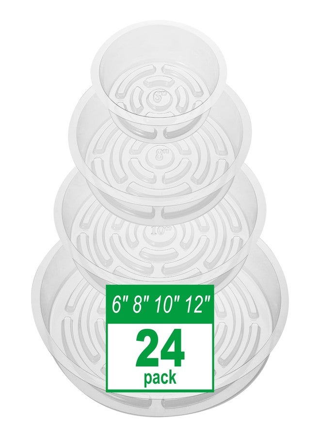 CATIFLIN 24 Pack Clear Plant Saucers - 6, 8, 10, 12 Inch Plastic Plant Trays for Pots, Flower Pot Saucers, Indoor & Outdoor Planter Drip Tray for Water Drainage & Protection - Image 1