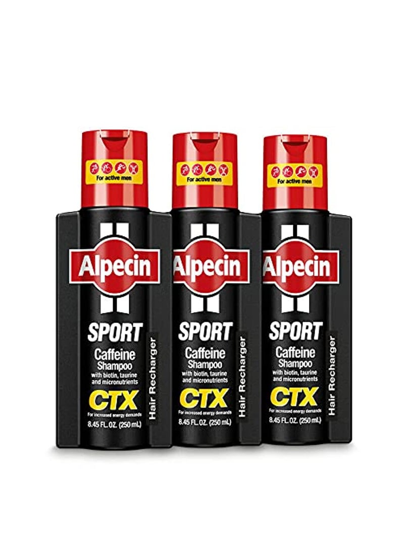 Alpecin Alpecin CTX Sport Men's Caffeine Shampoo 8.45 fl oz (Pack of 3), with Biotin, Niacin, Castor Oil, Taurine, Healthy Micronutrients, Natural Hair Growth, Hair Thickening, Thinning Hair, Active Lifestyle 