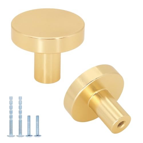 HANIHUA 20 Pack Gold Cabinet Knobs for Dresser Drawer Knobs Brushed Brass Kitchen Cabinet Knobs Solid Gold Knobs Round Single Hole Knob for Cabinets and Drawers - Image 1