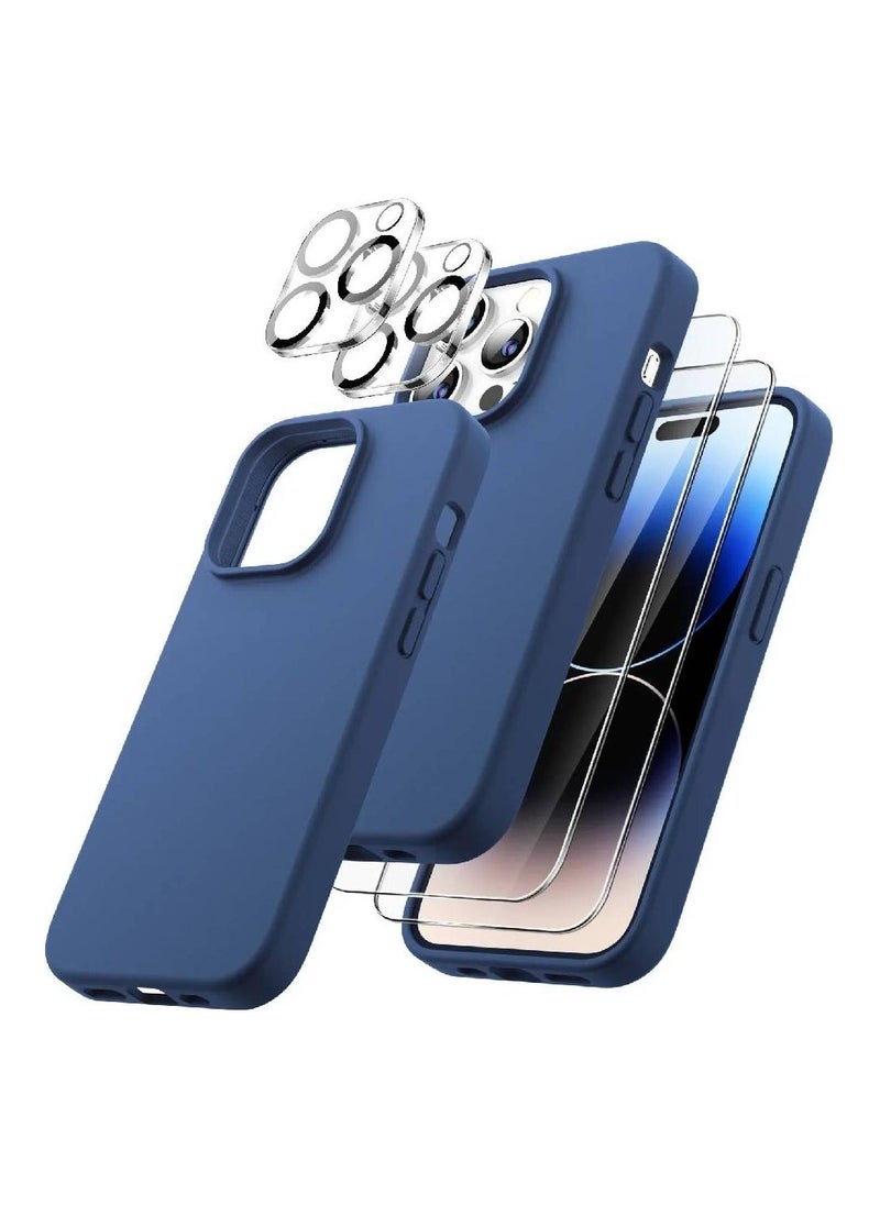 iPhone 14 Pro Max Cover, with 2 Pack Screen Protector + 2 Pack Camera Lens Protector, Liquid Silicone [Full Body] Protection Shockproof [Drop Protection] Case 6.7 inches (Blue)