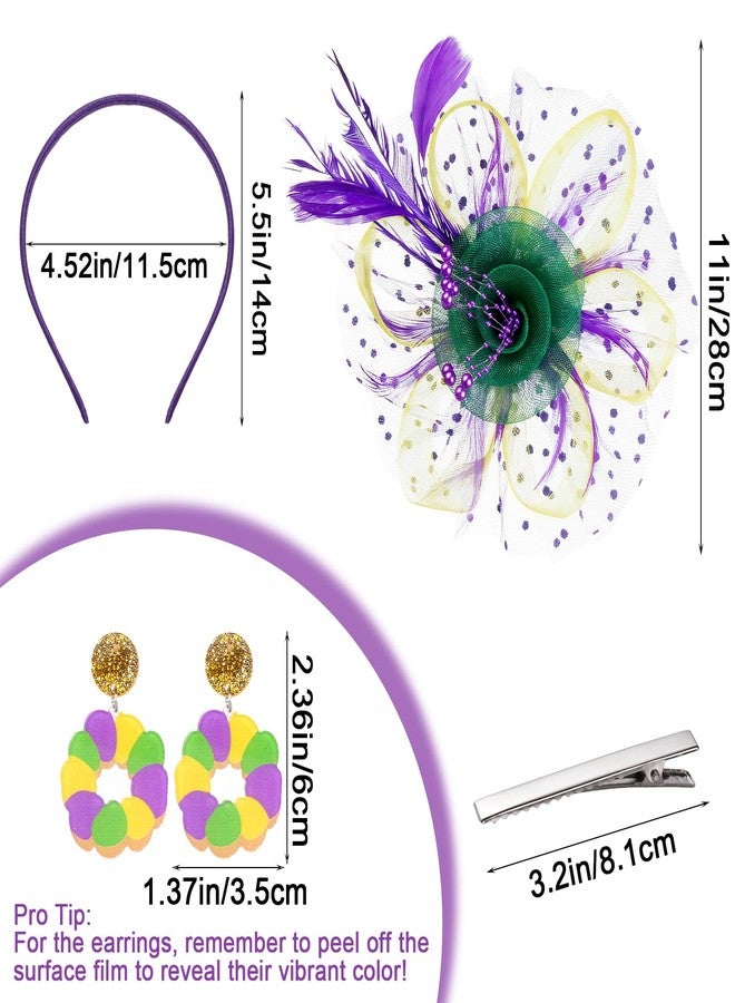 Fengek Mardi Gras Fascinators for Women, 2-in-1 Feather Mesh Headband, Mardi Gras Hair Accessories Headpiece for Carnival Tea Party - Image 2