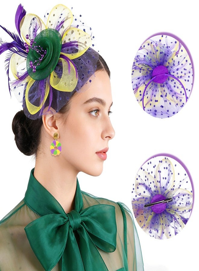 Fengek Mardi Gras Fascinators for Women, 2-in-1 Feather Mesh Headband, Mardi Gras Hair Accessories Headpiece for Carnival Tea Party - Image 5