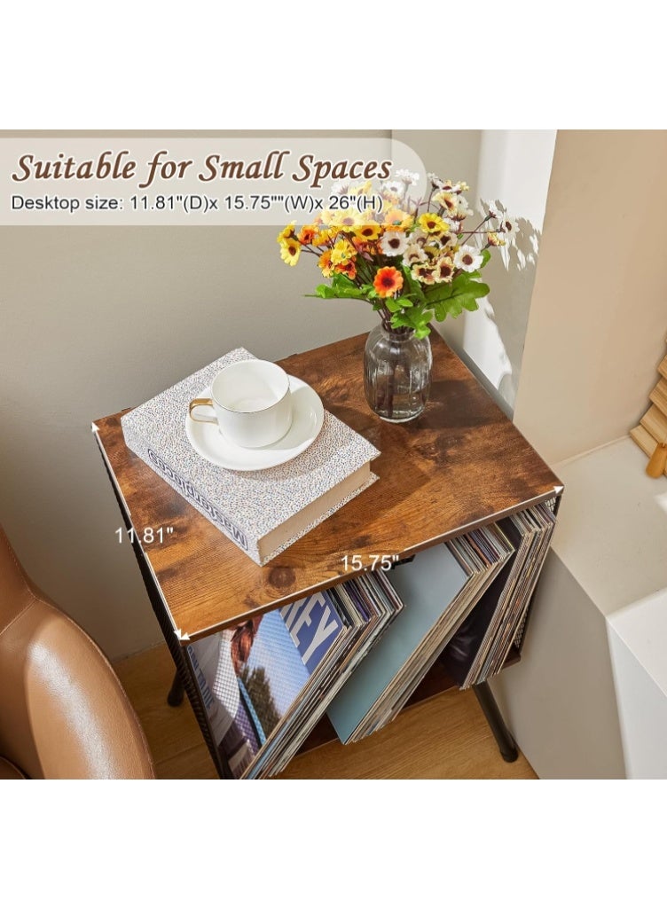 Forthcan Record Player Stand with Storage for Up to 100 Albums, Retro Vinyl Record Holder, Adjustable Divider, Book/LP Storage Organizer, Vinyl Table for Bedroom & Living Room - Image 5