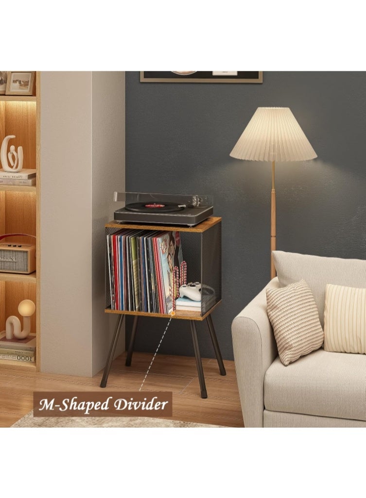Forthcan Record Player Stand with Storage for Up to 100 Albums, Retro Vinyl Record Holder, Adjustable Divider, Book/LP Storage Organizer, Vinyl Table for Bedroom & Living Room - Image 4
