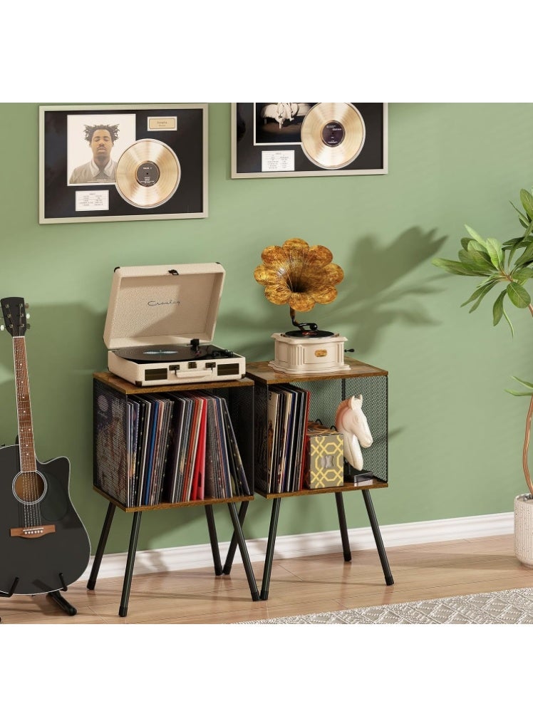 Forthcan Record Player Stand with Storage for Up to 100 Albums, Retro Vinyl Record Holder, Adjustable Divider, Book/LP Storage Organizer, Vinyl Table for Bedroom & Living Room - Image 2