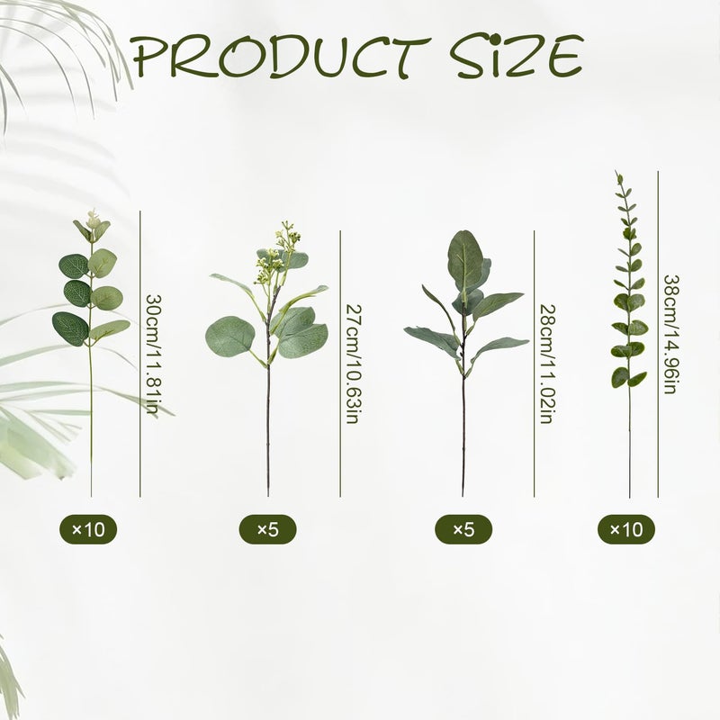 Holyenten 30 Pcs Eucalyptus Stems Bulk, 4 Kinds Mixed Artificial Silver Dollar Eucalyptus Greenery Branches for Wedding Centerpieces, Floral Arrangements, Vase Bouquet Home Decor - Image 2