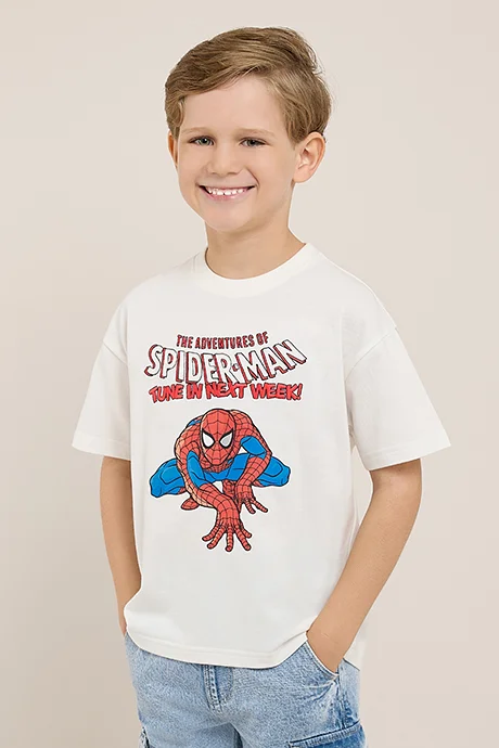 أر أند بي Spider-Man Print T-Shirt with Crew Neck and Short Sleeves