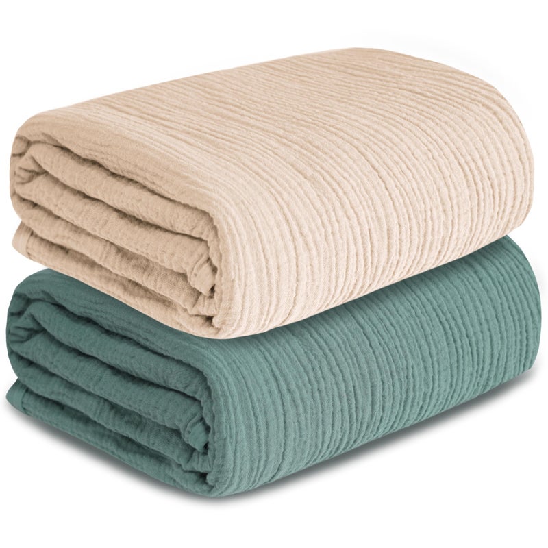GUNTAIL Muslin Swaddle Blankets for Newborn 2 Pack Breathable Soft Receiving Blanket Large 41 x 41 inches Swaddle Wrap Burping Clothes Essentials Infant Shower Items Beige Green - Image 2