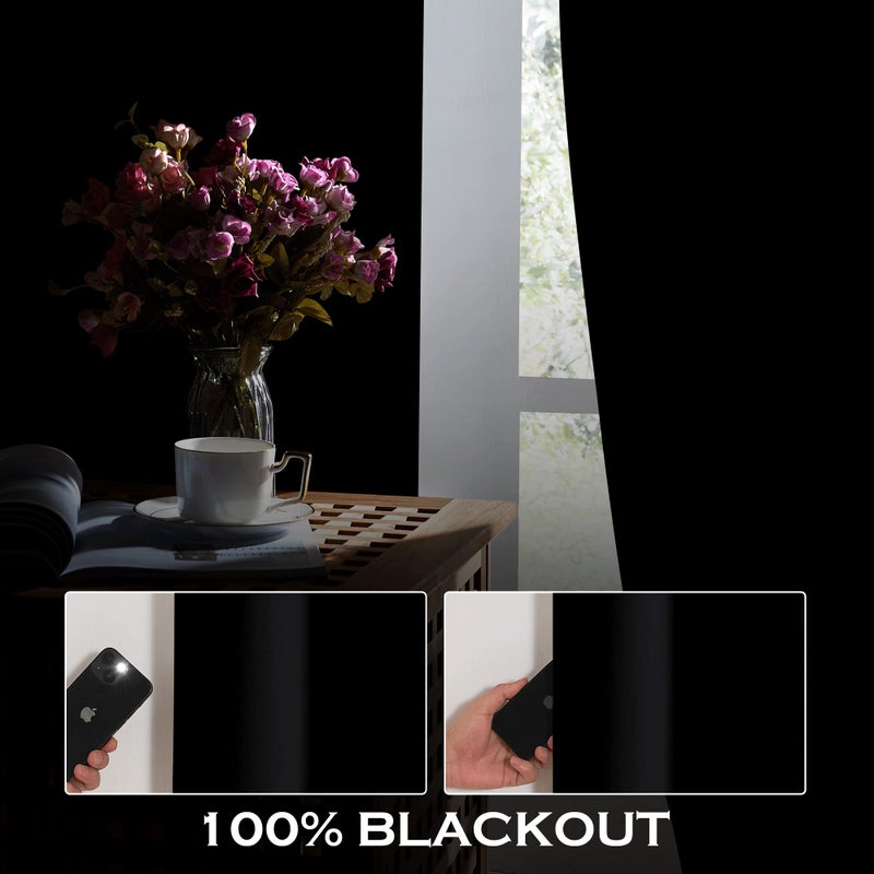 KGORGE 4-in-1 Soundproof Anti Dust 100% Blackout Curtains with Melt-Blown Layer Noise Reducing Thermal Insulating Window Drapes for Bedroom Nursery, W 52 x L 84, Black, 2 Panels - Image 3
