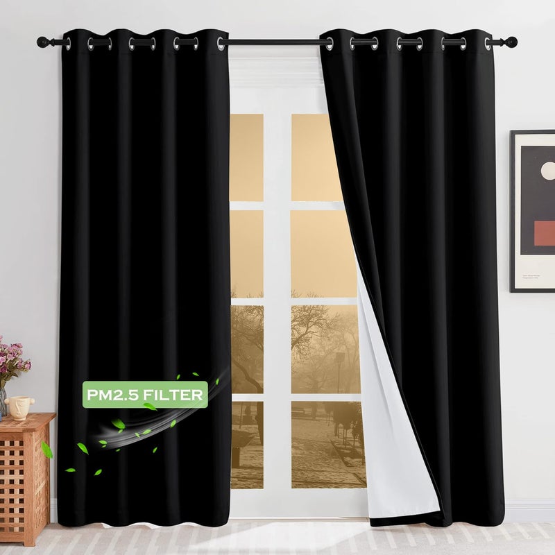 KGORGE 4-in-1 Soundproof Anti Dust 100% Blackout Curtains with Melt-Blown Layer Noise Reducing Thermal Insulating Window Drapes for Bedroom Nursery, W 52 x L 84, Black, 2 Panels - Image 1