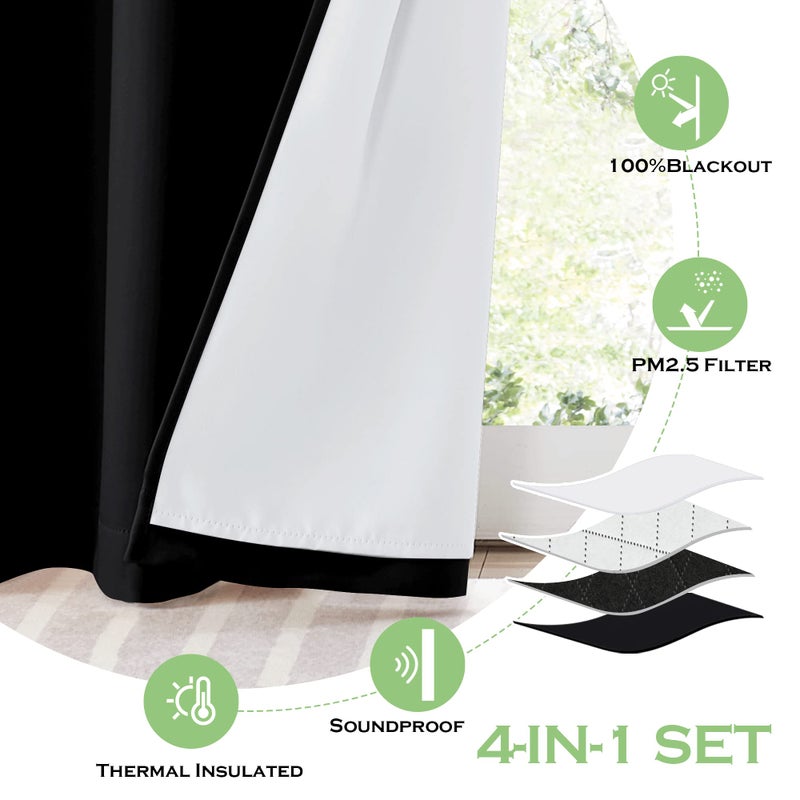 KGORGE 4-in-1 Soundproof Anti Dust 100% Blackout Curtains with Melt-Blown Layer Noise Reducing Thermal Insulating Window Drapes for Bedroom Nursery, W 52 x L 84, Black, 2 Panels - Image 5