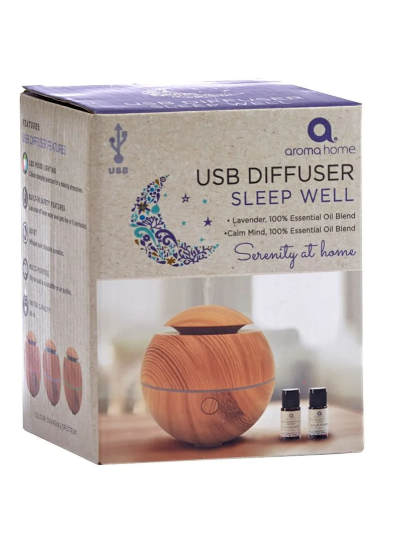 Aroma Home Light Wood Diffuser With 2 X 10Ml Lavender & Sleep Oil  Essentials Range Usb Diffusers With Oils