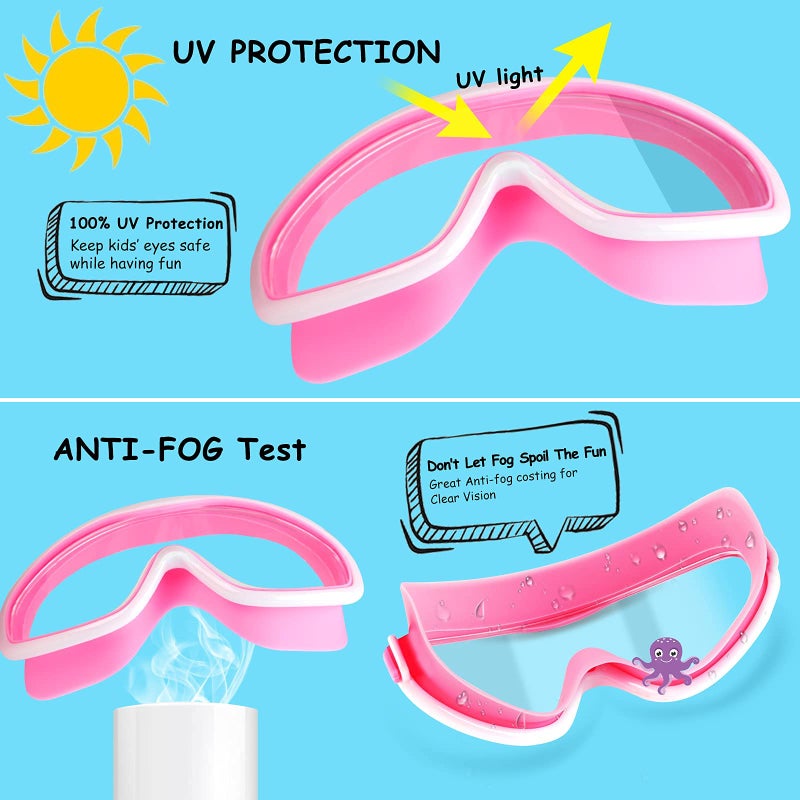 COOLOO Kids Swim Goggles for Age 3-15, 2 Pack Kids Goggles for Swimming with Nose Cover, No Leaking, Anti-Fog, Waterproof, Black+Blue - Image 4