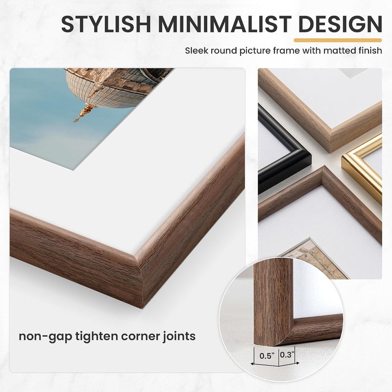 FLYJOE 30cmx40cm Picture Frame, Display Pictures 8x12 with Mat or 11.8x15.7 Without Mat, Wall and Tabletop Display Photo Frame, Walnut, 3 Pack - Image 5