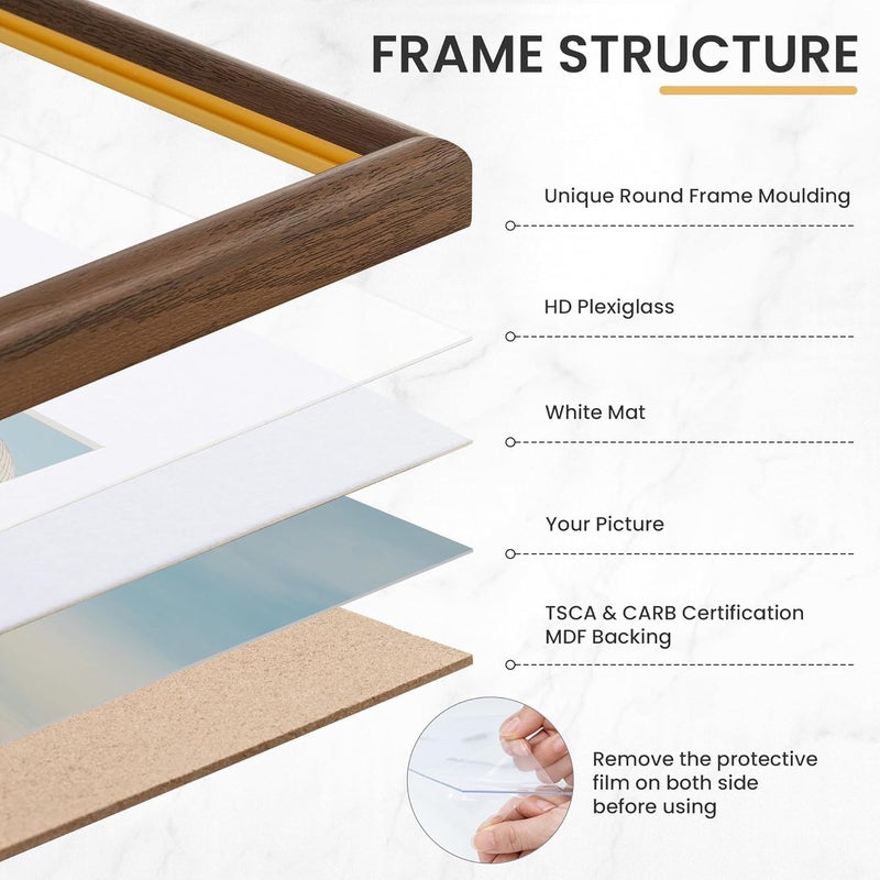 FLYJOE 30cmx40cm Picture Frame, Display Pictures 8x12 with Mat or 11.8x15.7 Without Mat, Wall and Tabletop Display Photo Frame, Walnut, 3 Pack - Image 3
