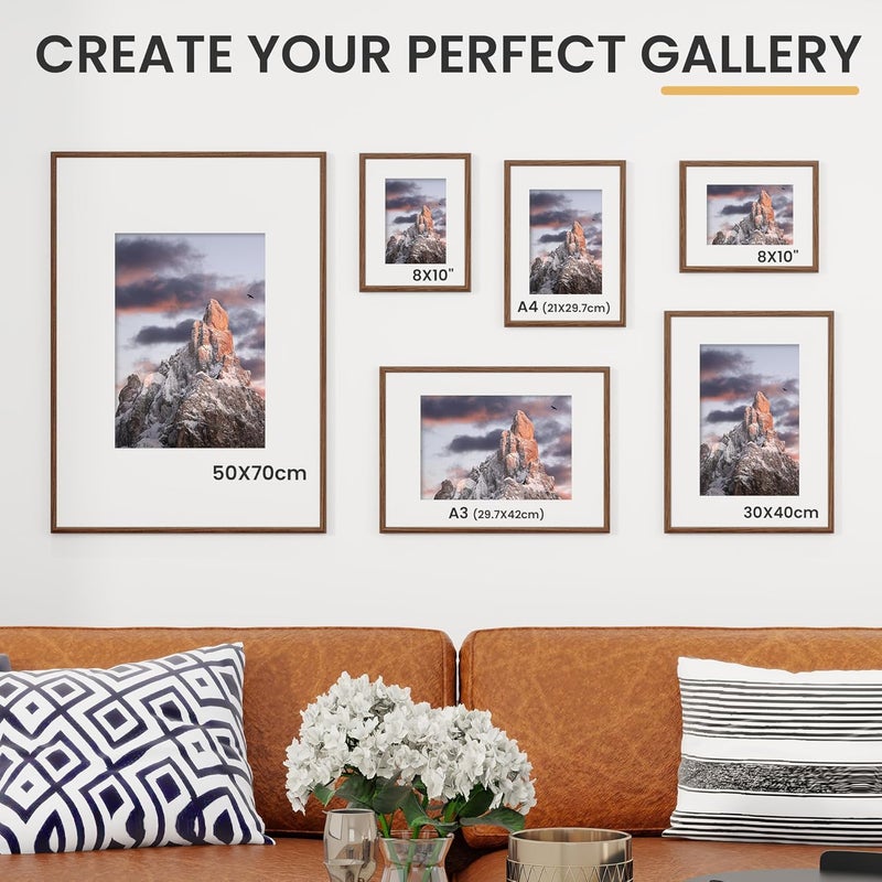 FLYJOE 30cmx40cm Picture Frame, Display Pictures 8x12 with Mat or 11.8x15.7 Without Mat, Wall and Tabletop Display Photo Frame, Walnut, 3 Pack - Image 4
