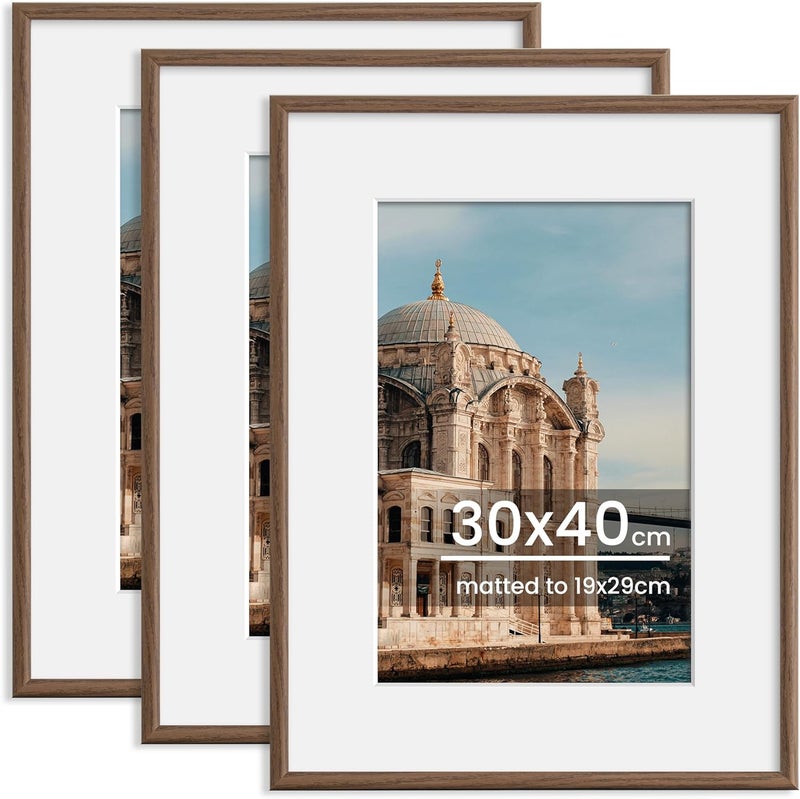 FLYJOE 30cmx40cm Picture Frame, Display Pictures 8x12 with Mat or 11.8x15.7 Without Mat, Wall and Tabletop Display Photo Frame, Walnut, 3 Pack - Image 1