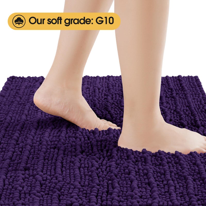 ACCUMTEK Upgrade Extra Large Dark Purple Bathroom Rug Set 3 Pieces Ultra Soft, Thick Absorbent Bath Mats, Non Slip Chenille Toilet Mat for Bathroom, Bedroom, Kitchen, Egglant - Image 2