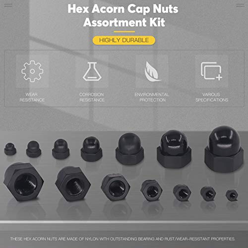 Mardatt 100Pcs 7 Sizes Hex Acorn Cap Nuts Assortment Kit M3 M4 M5 M6 M8 M10 M12 Nylon Female Thread Bolt Cover Cap Dome Nuts for Protection, Indoor and Outdoor - Image 3