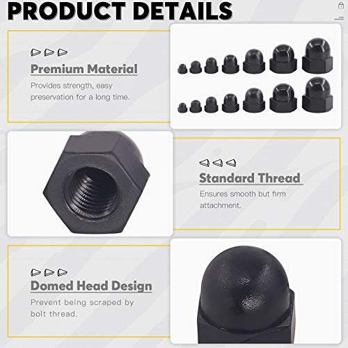 Mardatt 100Pcs 7 Sizes Hex Acorn Cap Nuts Assortment Kit M3 M4 M5 M6 M8 M10 M12 Nylon Female Thread Bolt Cover Cap Dome Nuts for Protection, Indoor and Outdoor - Image 4